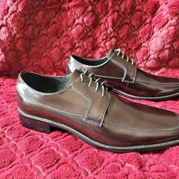 Men\'s Aston Grey Dress Shoes Size 12 Dark Brown Leather Oxford Lace Up Brand New main image 9